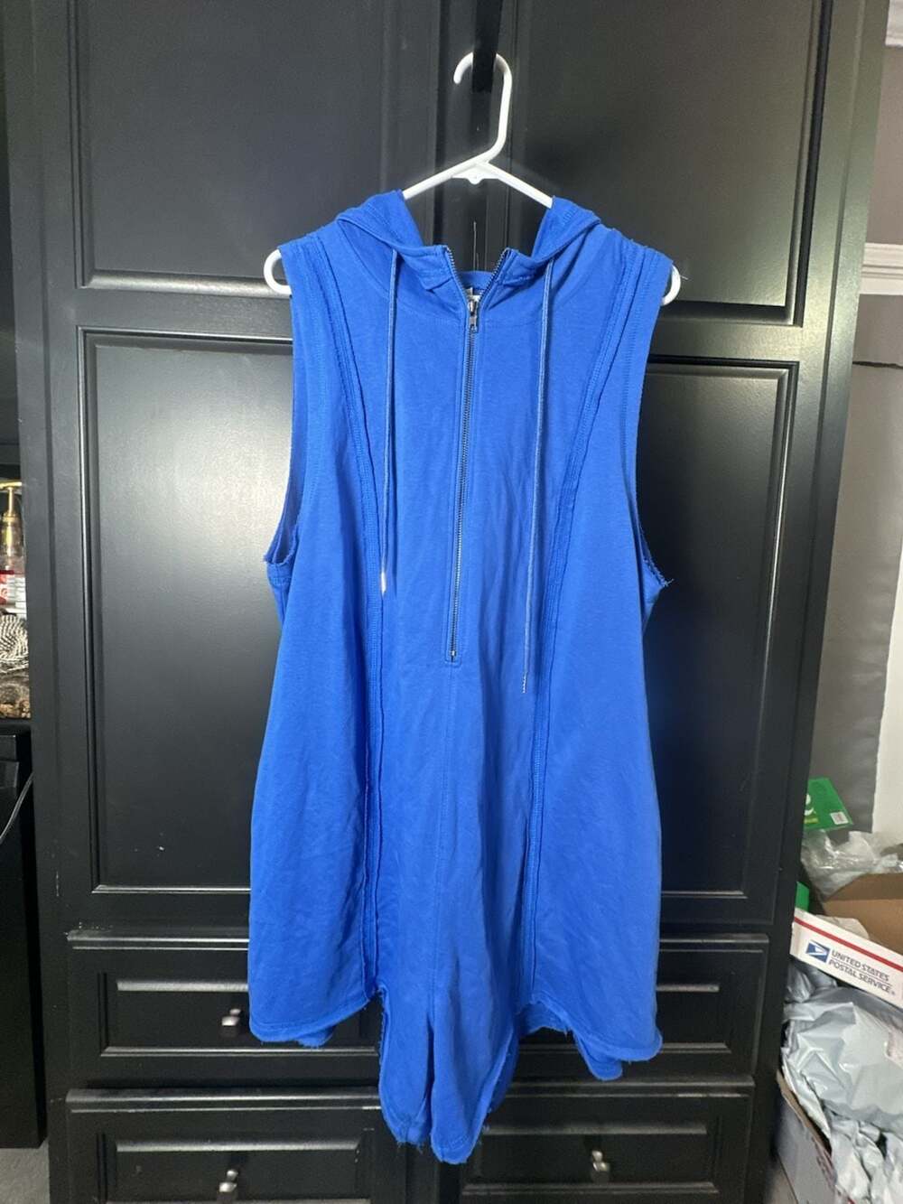 Unbranded Sleeveless Zip-Front Hooded Romper in Blue#867